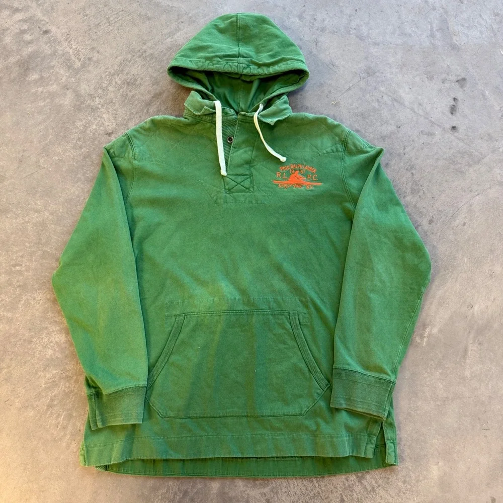 Polo Ralph Lauren Green Quilted Henley Hoodie Mens Large Rowing Graphic Pullover